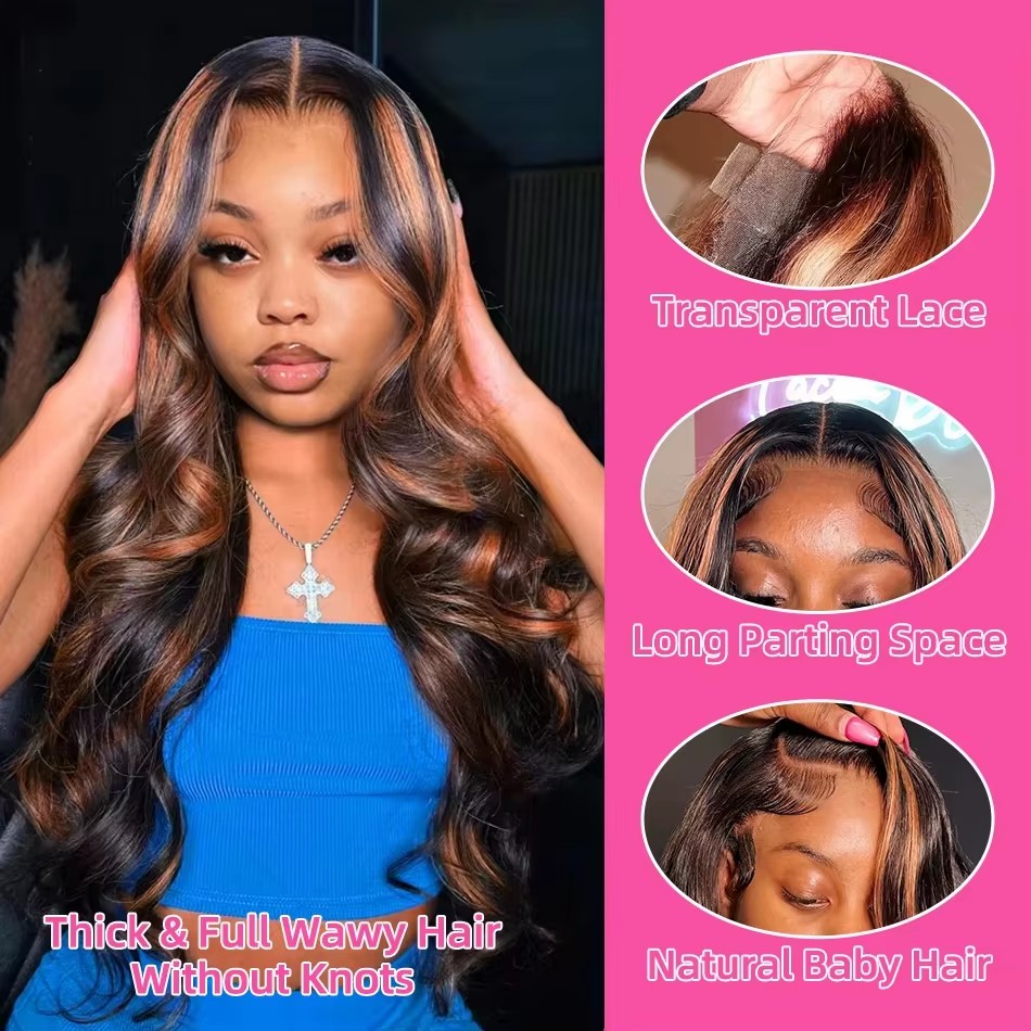 Eyelash Extension Natural Look - Wig Rambut Asli Highlight Ombre 13x4